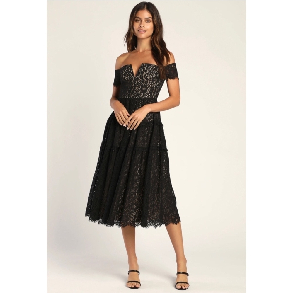 Lulu's Black Lace Off-Shoulder Midi Dress